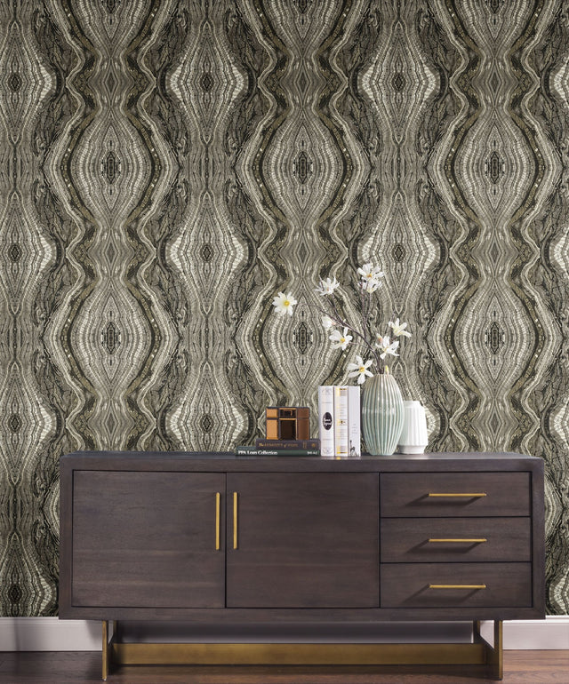 Kaleidoscope Dark Grey Peel & Stick Wallpaper with Bohemian Geode Pattern - York PSW1110RL