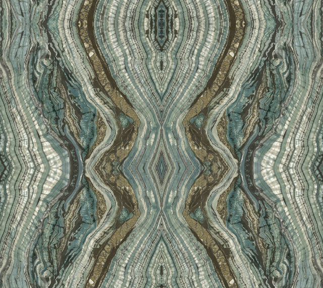 Kaleidoscope Teal Peel & Stick Wallpaper with Bohemian Geode Marble Motif - York PSW1112RL