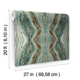 Kaleidoscope Teal Peel & Stick Wallpaper with Bohemian Geode Marble Motif - York PSW1112RL