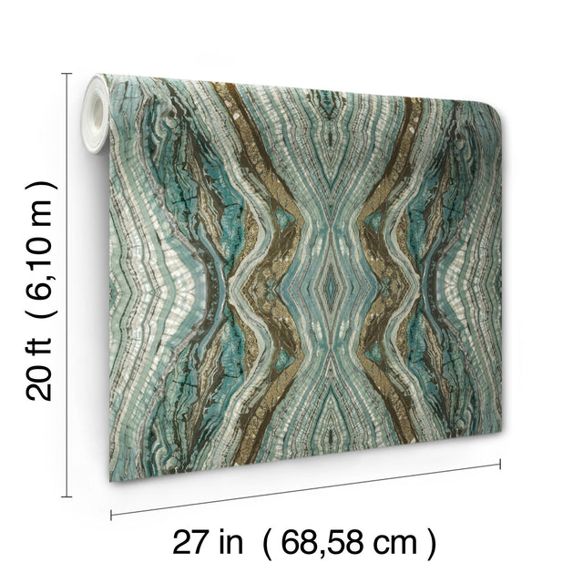 Kaleidoscope Teal Peel & Stick Wallpaper with Bohemian Geode Marble Motif - York PSW1112RL