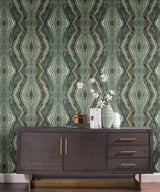 Kaleidoscope Teal Peel & Stick Wallpaper with Bohemian Geode Marble Motif - York PSW1112RL