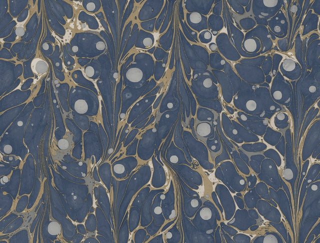 Marbled Endpaper Navy Peel & Stick Wallpaper with Bohemian Marbled Pattern - York PSW1114RL