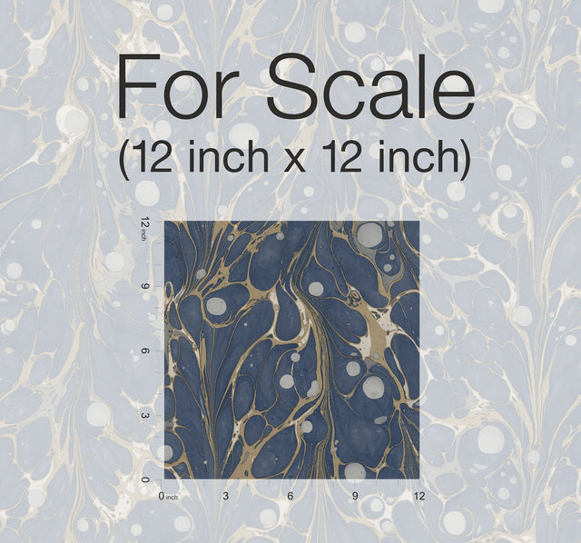 Marbled Endpaper Navy Peel & Stick Wallpaper with Bohemian Marbled Pattern - York PSW1114RL