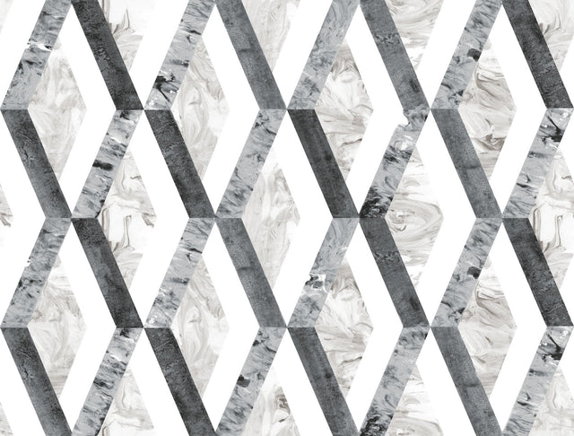 Statuary Diamond Inlay Grey Peel & Stick Wallpaper with Geometric Diamond Pattern - York PSW1116RL