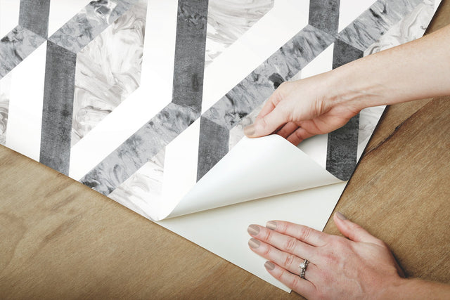 Statuary Diamond Inlay Grey Peel & Stick Wallpaper with Geometric Diamond Pattern - York PSW1116RL