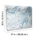 Oil & Marble Blue Premium Peel & Stick Wallpaper with Bohemian Marble Pattern - York PSW1126RL