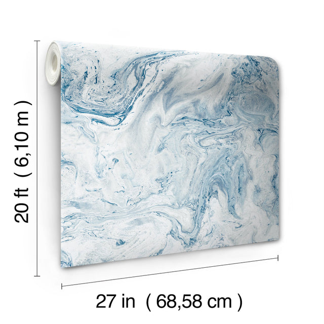 Oil & Marble Blue Premium Peel & Stick Wallpaper with Bohemian Marble Pattern - York PSW1126RL
