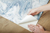 Oil & Marble Blue Premium Peel & Stick Wallpaper with Bohemian Marble Pattern - York PSW1126RL