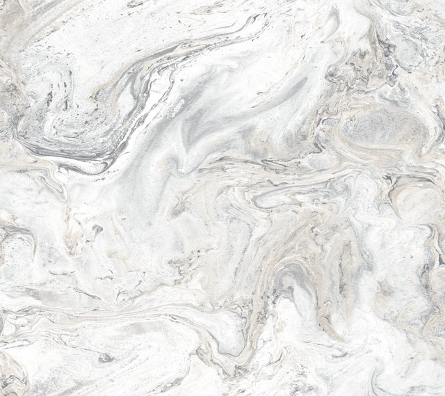 Oil & Marble White & Grey Peel & Stick Wallpaper, Matte Non-Woven Abstract Marble Pattern - York PSW1127RL