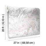 Oil & Marble White & Grey Peel & Stick Wallpaper, Matte Non-Woven Abstract Marble Pattern - York PSW1127RL