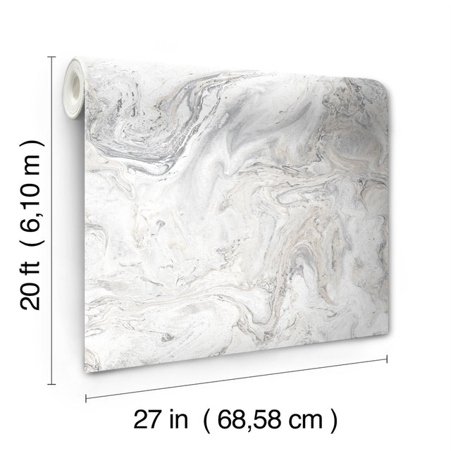 Oil & Marble White & Grey Peel & Stick Wallpaper, Matte Non-Woven Abstract Marble Pattern - York PSW1127RL