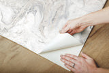 Oil & Marble White & Grey Peel & Stick Wallpaper, Matte Non-Woven Abstract Marble Pattern - York PSW1127RL