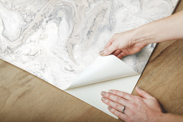 Oil & Marble White & Grey Peel & Stick Wallpaper, Matte Non-Woven Abstract Marble Pattern - York PSW1127RL