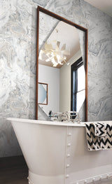 Oil & Marble White & Grey Peel & Stick Wallpaper, Matte Non-Woven Abstract Marble Pattern - York PSW1127RL