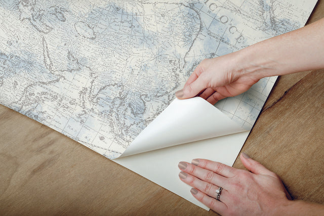 Coastal Map Blue & Grey Peel & Stick Wallpaper with Nautical Map Pattern - York PSW1131RL