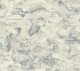 Coastal Map Blue & Beige Peel & Stick Wallpaper with Nautical Map Motif - York PSW1132RL