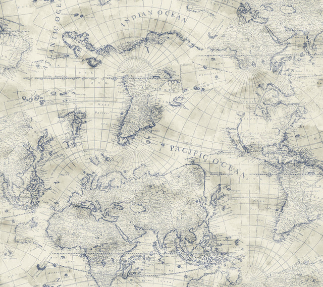 Coastal Map Blue & Beige Peel & Stick Wallpaper with Nautical Map Motif - York PSW1132RL