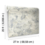 Coastal Map Blue & Beige Peel & Stick Wallpaper with Nautical Map Motif - York PSW1132RL