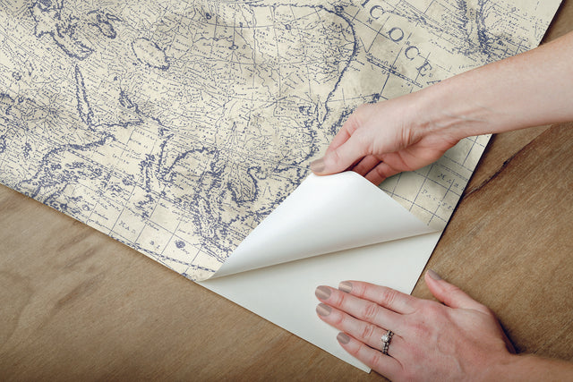 Coastal Map Blue & Beige Peel & Stick Wallpaper with Nautical Map Motif - York PSW1132RL