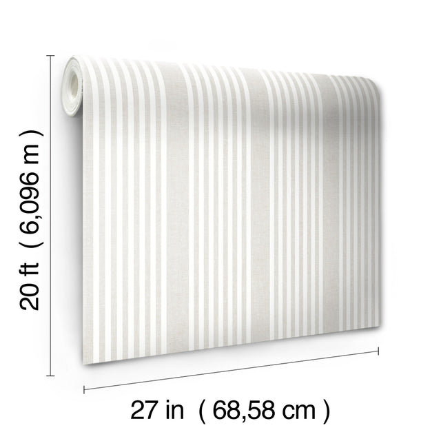 French Linen Stripe Off White Peel & Stick Wallpaper with Coastal Linen Stripe Pattern - York PSW1134RL
