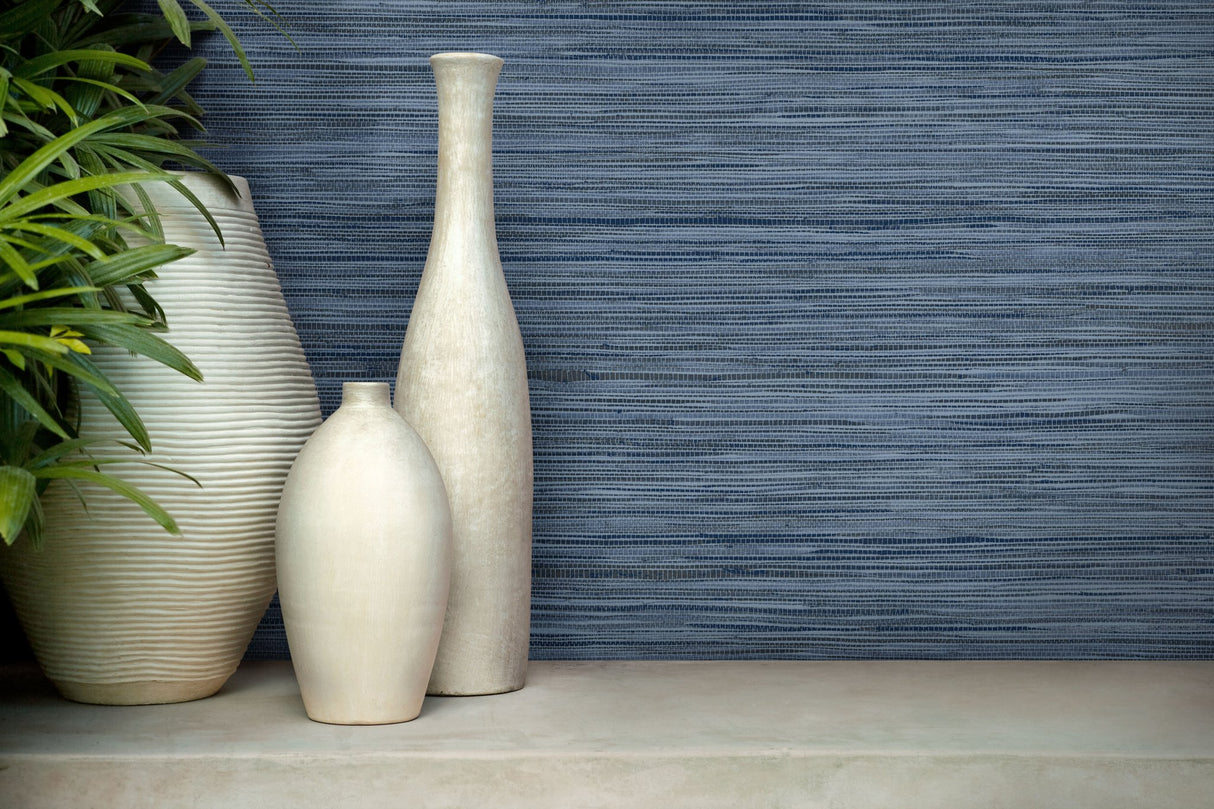 Bahia Grass Navy Peel & Stick Wallpaper with Faux Grasscloth Weave - York PSW1136RL