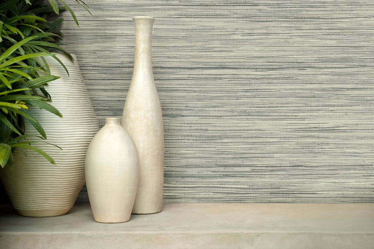 Bahia Grass Grey Peel & Stick Wallpaper with Weaves Motif - York PSW1138RL
