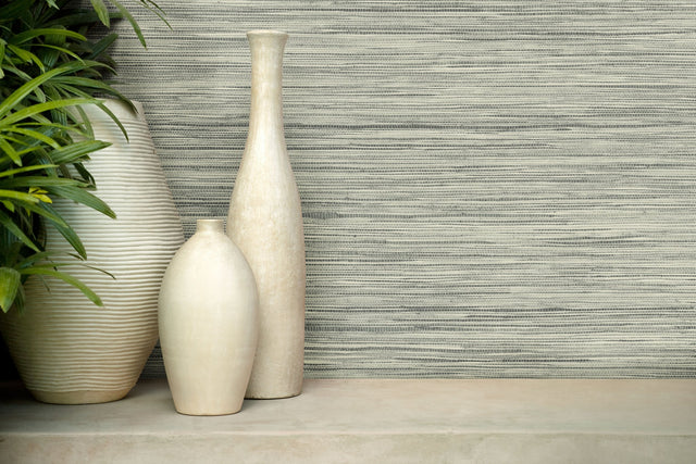 Bahia Grass Grey Peel & Stick Wallpaper with Weaves Motif - York PSW1138RL