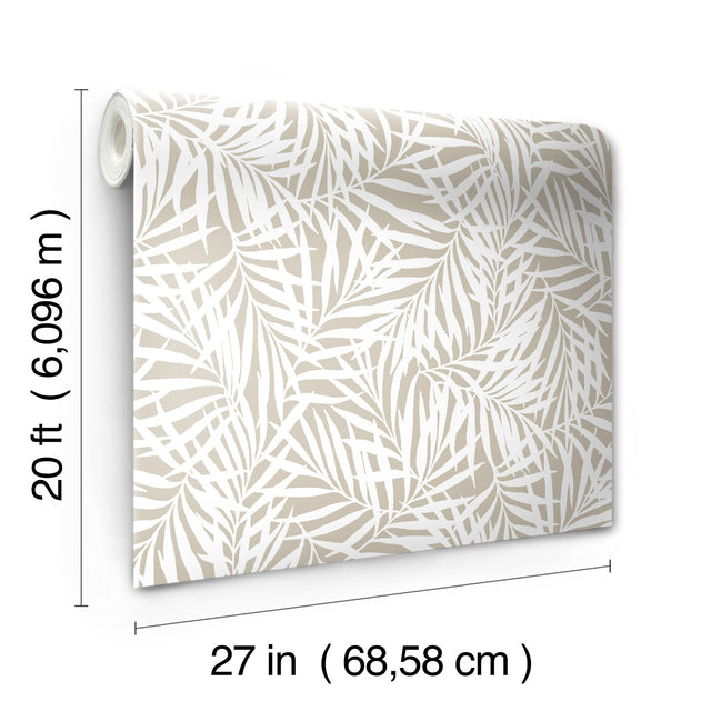 Oahu Fronds Off White Peel & Stick Wallpaper with Botanical Palm Frond Pattern - York PSW1147RL