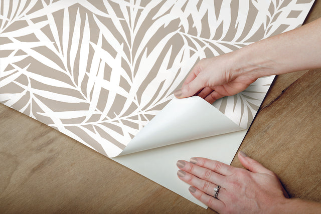 Oahu Fronds Off White Peel & Stick Wallpaper with Botanical Palm Frond Pattern - York PSW1147RL