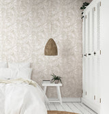Oahu Fronds Off White Peel & Stick Wallpaper with Botanical Palm Frond Pattern - York PSW1147RL