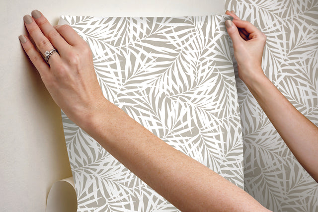 Oahu Fronds Off White Peel & Stick Wallpaper with Botanical Palm Frond Pattern - York PSW1147RL