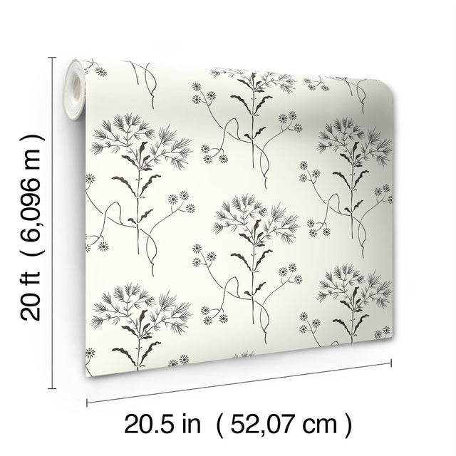 Magnolia Home Wildflower Black & White Peel & Stick Wallpaper with Floral Botanical Pattern - York PSW1153RL