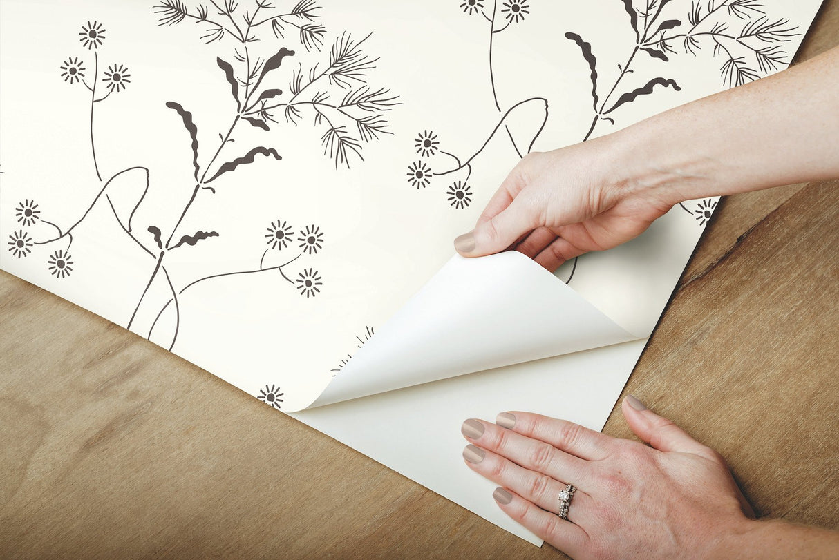 Magnolia Home Wildflower Black & White Peel & Stick Wallpaper with Floral Botanical Pattern - York PSW1153RL