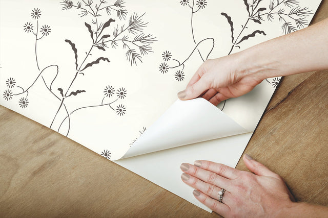 Magnolia Home Wildflower Black & White Peel & Stick Wallpaper with Floral Botanical Pattern - York PSW1153RL