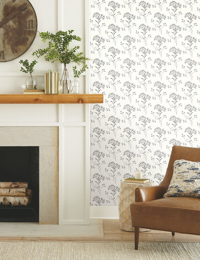 Magnolia Home Wildflower Black & White Peel & Stick Wallpaper with Floral Botanical Pattern - York PSW1153RL