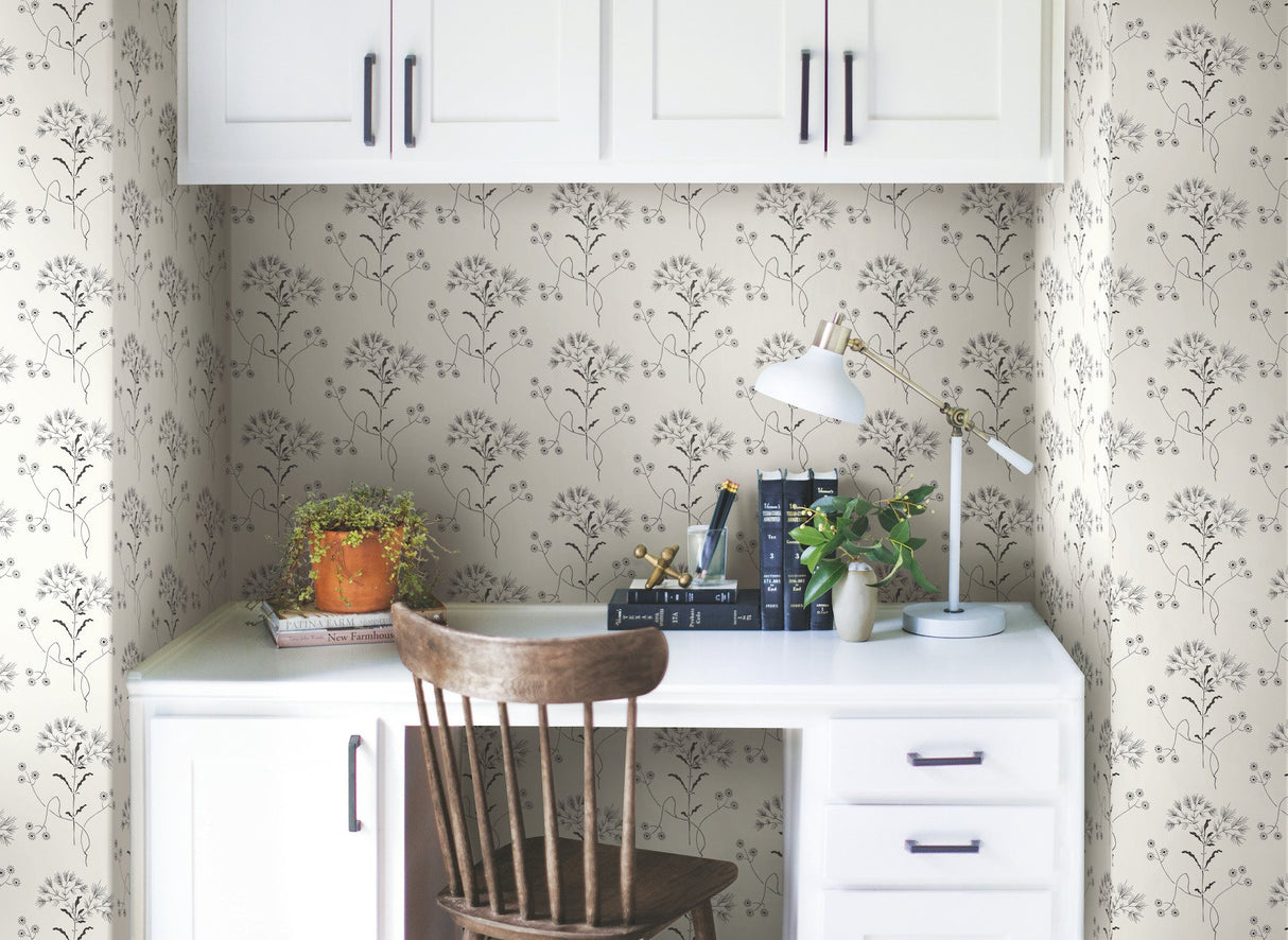 Magnolia Home Wildflower Black & White Peel & Stick Wallpaper with Floral Botanical Pattern - York PSW1153RL
