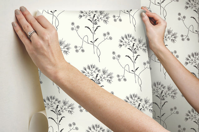 Magnolia Home Wildflower Black & White Peel & Stick Wallpaper with Floral Botanical Pattern - York PSW1153RL