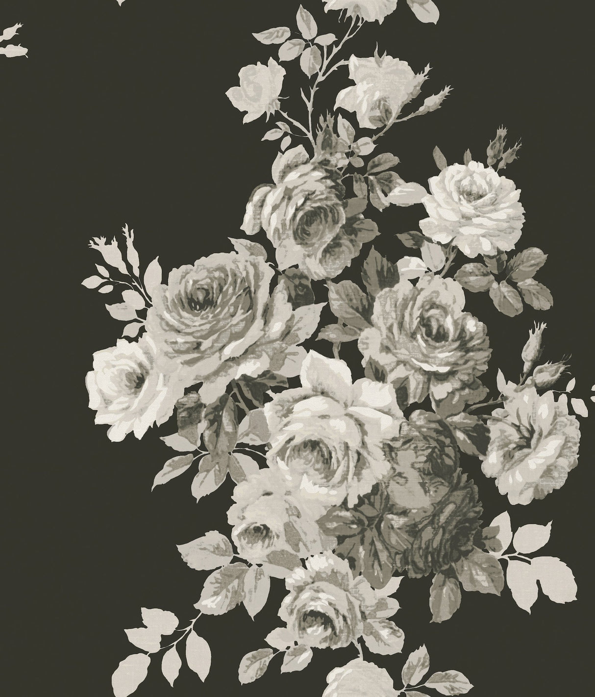 Magnolia Home Tea Rose Black & White Peel & Stick Wallpaper with Floral Rose Motif - York PSW1156RL