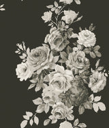 Magnolia Home Tea Rose Black & White Peel & Stick Wallpaper with Floral Rose Motif - York PSW1156RL