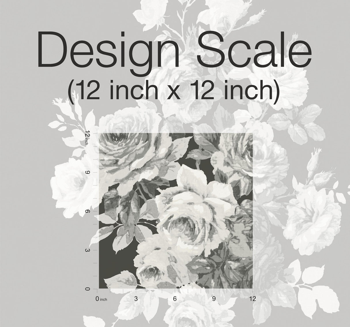 Magnolia Home Tea Rose Black & White Peel & Stick Wallpaper with Floral Rose Motif - York PSW1156RL