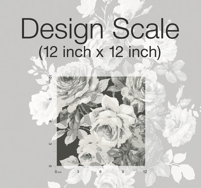 Magnolia Home Tea Rose Black & White Peel & Stick Wallpaper with Floral Rose Motif - York PSW1156RL