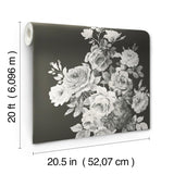 Magnolia Home Tea Rose Black & White Peel & Stick Wallpaper with Floral Rose Motif - York PSW1156RL