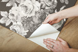 Magnolia Home Tea Rose Black & White Peel & Stick Wallpaper with Floral Rose Motif - York PSW1156RL