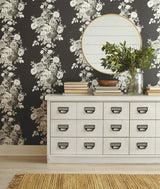Magnolia Home Tea Rose Black & White Peel & Stick Wallpaper with Floral Rose Motif - York PSW1156RL