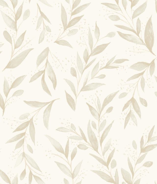 Magnolia Home Olive Branch Beige Peel & Stick Wallpaper with Botanical Farmhouse Style - York PSW1158RL