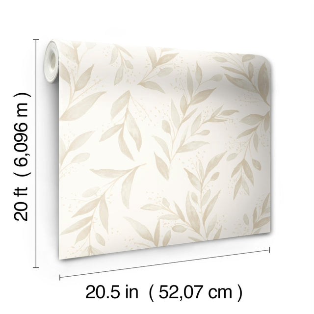 Magnolia Home Olive Branch Beige Peel & Stick Wallpaper with Botanical Farmhouse Style - York PSW1158RL