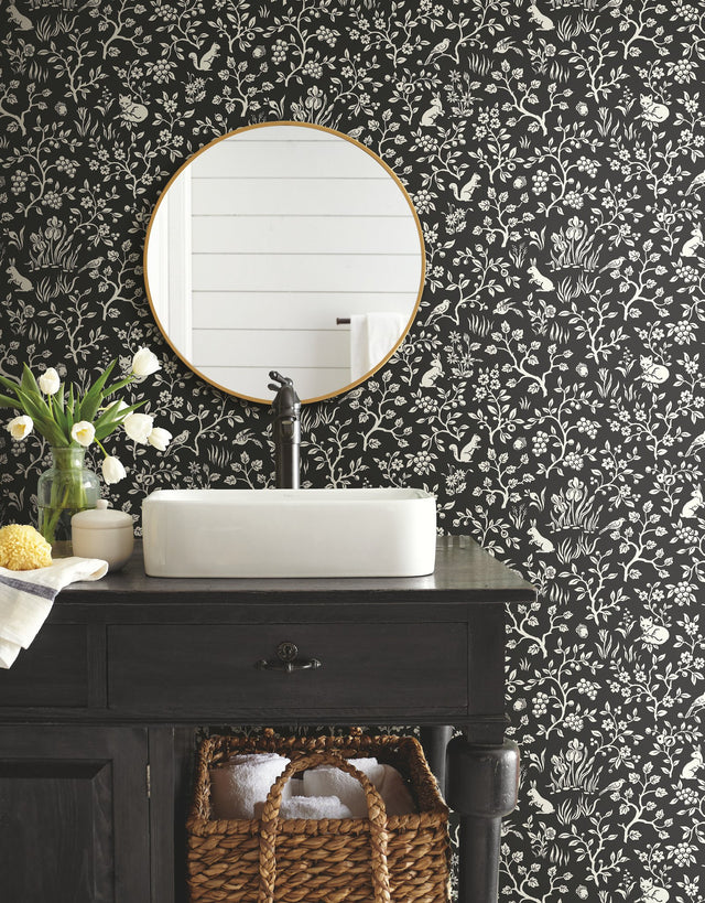 Magnolia Home Fox & Hare Black Peel & Stick Wallpaper