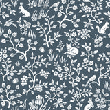 Magnolia Home Fox & Hare Navy Peel & Stick Wallpaper with Whimsical Woodland Animal Toile Pattern - York PSW1166RL