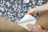 Magnolia Home Fox & Hare Navy Peel & Stick Wallpaper with Whimsical Woodland Animal Toile Pattern - York PSW1166RL