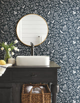 Magnolia Home Fox & Hare Navy Peel & Stick Wallpaper with Whimsical Woodland Animal Toile Pattern - York PSW1166RL